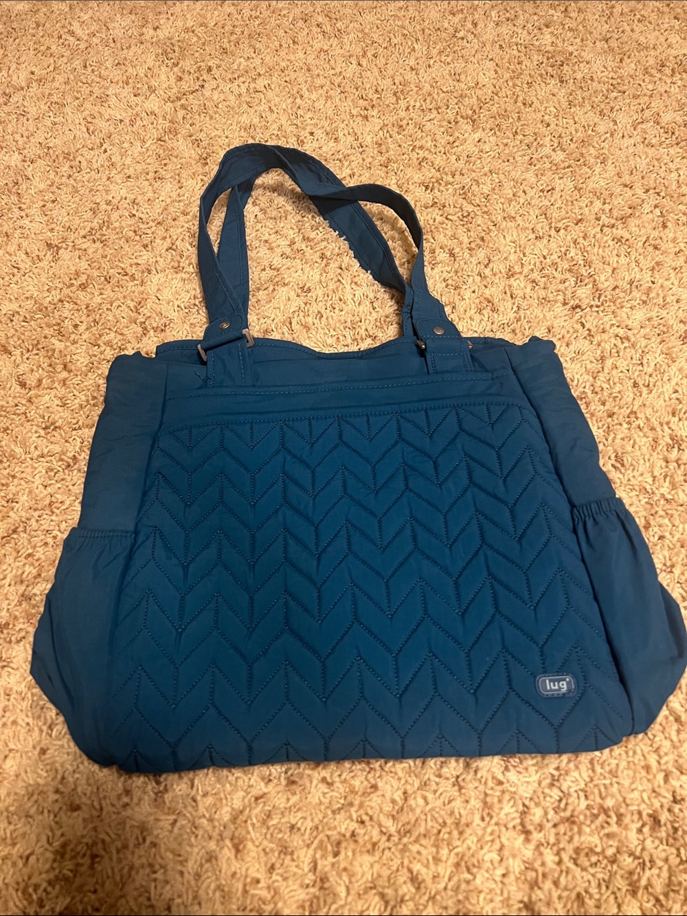 lug Quilted Tote Bag in Teal Blue